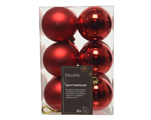 PALLINE ROSSE LUCIDE E OPACHE PER ALBERO 6 CM BOX 12 PZ