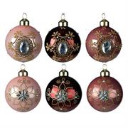 PALLINA DI NATALE ROSA/BORDEAUX/CIPRIA CON DECORI 8CM