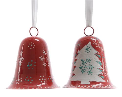 CAMPANA METALLO ROSSA CON DECORI NATALIZI 9CM