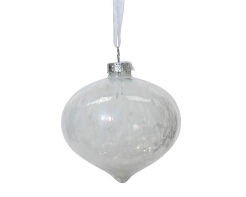 PALLINA DI NATALE BIANCA A CIPOLLA CON GLITTER INTERNI 8CM