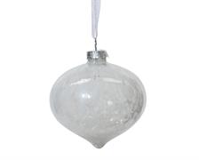 PALLINA DI NATALE BIANCA A CIPOLLA CON GLITTER INTERNI 8CM
