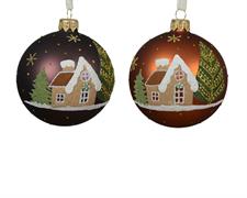 PALLINA DI NATALE MARRONE DECORO CASETTA  2 ASSORTITE 8 CM
