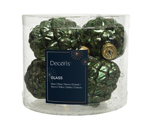 PIGNE IN VETRO VERDE PINO GLITTER 6 PZ 7X5 CM