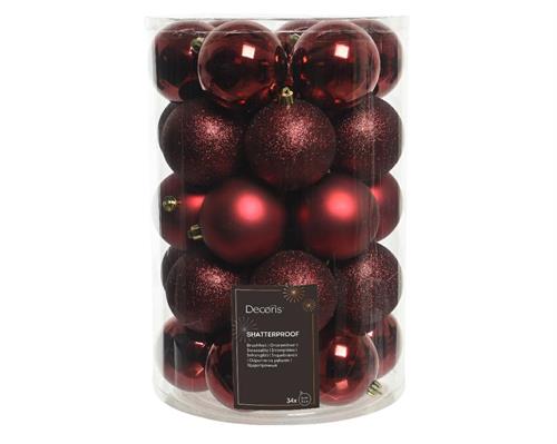 PALLINE DI NATALE BORDEAUX LUCIDE OPACHE GLITTER 8 CM 34 PZ