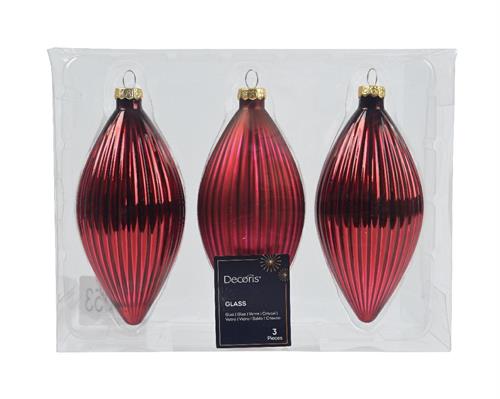 PENDENTI IN VETRO FORMA OLIVA BORDEAUX H.13 CM 3 PZ