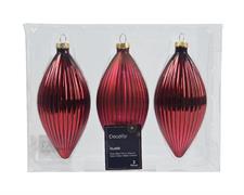 PENDENTI IN VETRO FORMA OLIVA BORDEAUX H.13 CM 3 PZ