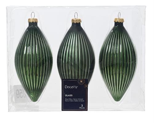 PENDENTI IN VETRO FORMA OLIVA VERDE H.13 CM 3 PZ