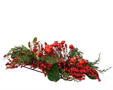 PORTACANDELE CON BACCHE ROSSE H.13X50X22 CM
