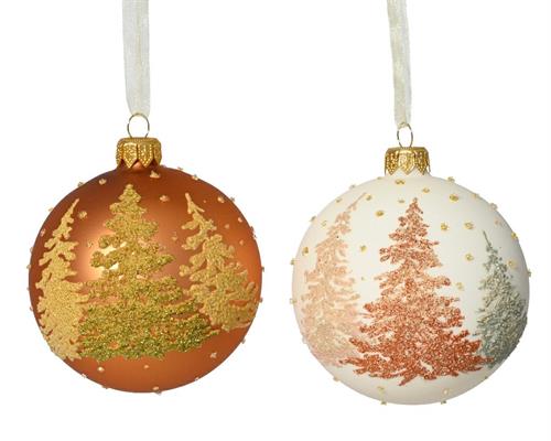 PALLINA DI NATALE IN VETRO CON DECORO ALBERI 8 CM 1 PZ ASSORTITO