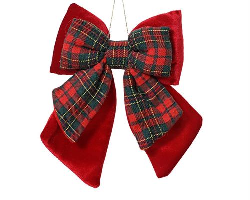 FIOCCO IN VELLUTO DI POLIESTERE ROSSO / SCOZZESE H 23X18X4,5 CM