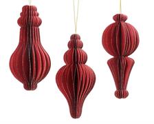PENDENTE ORNAMENTO IN CARTA NIDO D'APE ROSSO GLITTER H.12X5,5CM