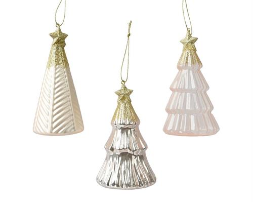 PENDENTE ALBERO ROSA IN VETRO CON STELLA GLITTER ORO H.12,6 CM A