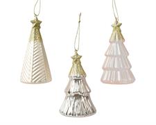 PENDENTE ALBERO ROSA IN VETRO CON STELLA GLITTER ORO H.12,6 CM A