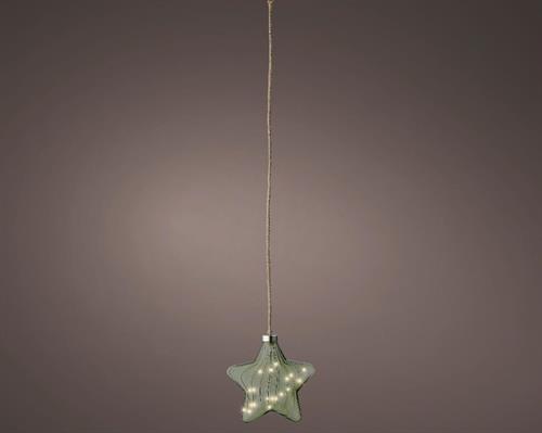 STELLA IN VETRO VERDE CON 15 MICROLED BIANCO CALDO