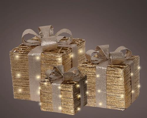 PACCHI REGALO ORO LUMONISI LED BIANCO CALDO SET 3 PZ