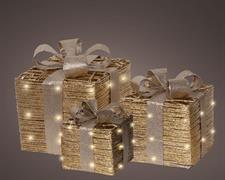 PACCHI REGALO ORO LUMONISI LED BIANCO CALDO SET 3 PZ