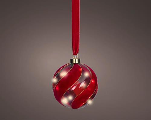 PALLINA DI NATALE IN VETRO DECO ROSSA CON 30 LED BIANCO CALDO 14
