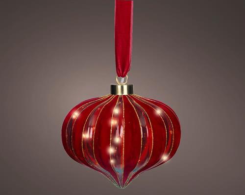 PALLINA DI NATALE FORMA CIPOLLA VETRO DECO ROSSA 15 LED BIANCO C