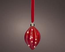 PALLINA DI NATALE FORMA OLIVA VETRO DECO ROSSA 15 LED BIANCO CAL