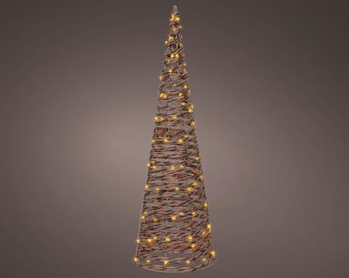 CONO IN VIMINI LUMINOSO 80 LED BIANCO CALDO H.60X18CM