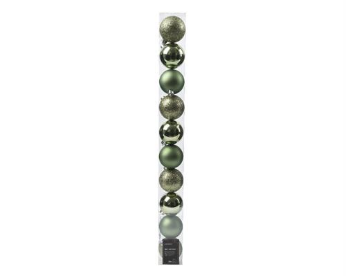 PALLINE DI NATALE VERDE ROSMARINO LUCIDE OPACHE GLITTER 10PZ 6CM