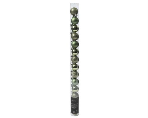 PALLINE DI NATALE VERDE ROSMARINO LUCIDE OPACHE GLITTER 14PZ 3CM
