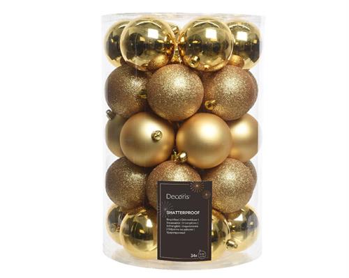 PALLINE ORO GLITTER LUCIDE OPACHE 8CM PER ALBERO BOX DA 34 PZ