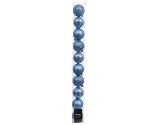 PALLINE DI NATALE AZZURRO CIELO OPACHE GLITTER LUCIDE 10PZ 6CM