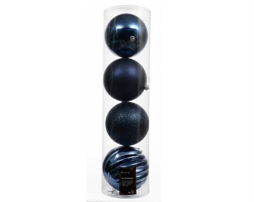 PALLINE DI NATALE BLU  NOTTE  LUCIDE GLITTER OPACHE  4 PZ 14CM