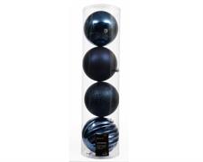 PALLINE DI NATALE BLU  NOTTE  LUCIDE GLITTER OPACHE  4 PZ 14CM