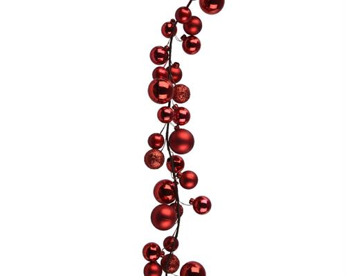 GHIRLANDA DI PALLINE ROSSE LUCIDE OPACHE 180 CM