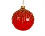 PALLINA DI NATALE IN VETRO ROSSA TRASPARENTE GLITTER ORO 8CM