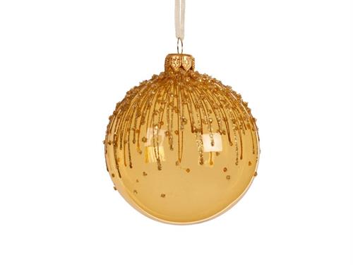 PALLINA DI NATALE IN VETRO ORO TRASPARENTE CON GLITTER 8 CM