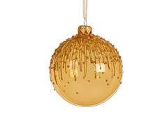 PALLINA DI NATALE IN VETRO ORO TRASPARENTE CON GLITTER 8 CM