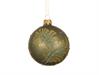 PALLINA IN VETRO VERDE ROSMARINO DECORO FOGLIE ORO GLITTER 8 CM