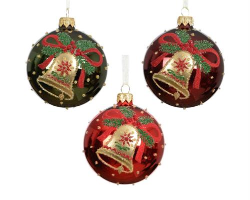 PALLINA DI NATALE IN VETRO LUCIDO DECORO CAMPANA 8 CM 1 PZ ASS.