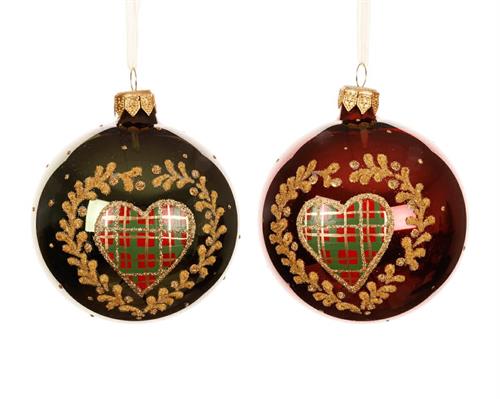 PALLINA DI NATALE IN VETRO ROSSA/VERDE DECORO CUORE 8 CM ASS.