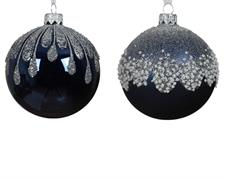 PALLINA IN VETRO BLU LUCIDA OPACA CON GLITTER ARGENTO 8 CM 1 PZ