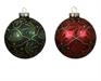 PALLINA  IN VETRO ROSSA VERDE DECORO FLOREALE GLITTER ORO 8 CM 1