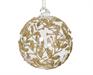 PALLINA VETRO TRASPARENTE CON PERLINE E FOGLIE GLITTER ORO 10 CM