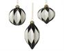 PALLINA IN VETRO  DECORO ROMBI BIANCO NERO GLITTER 8 CM 1 PZ ASS