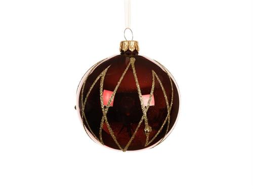 PALLINA DI NATALE VETRO BORDEAUX GLITTER ORO 8 CM
