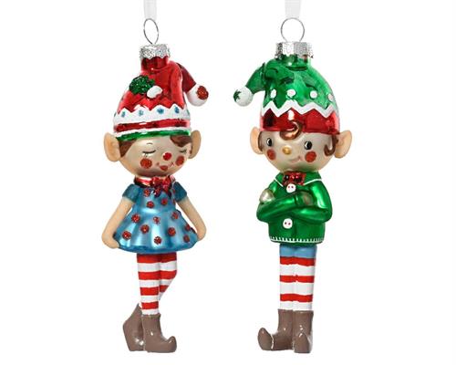 PENDENTE NATALIZIO IN VETRO ELFO H.14X5,5X3,5CM 1 PZ ASSORTITO