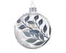 PALLINA DI NATALE VETRO TRASPARENTE RAMI FOGLIE BLU GLITTER 8CM