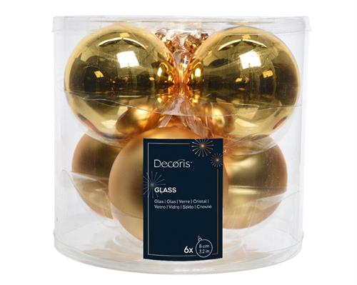PALLINE DI NATALE VETRO ORO CHIARO LUCIDE/OPACHE 8 CM 6 PZ