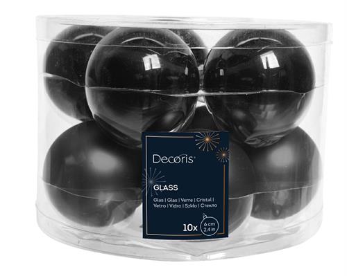 PALLINE DI NATALE IN VETRO NERO LUCIDE OPACHE 6 CM 10 PZ