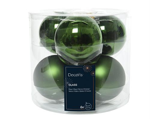 PALLINE DI NATALE IN VETRO VERDE PINO LUCIDE OPACHE 8CM 6PZ