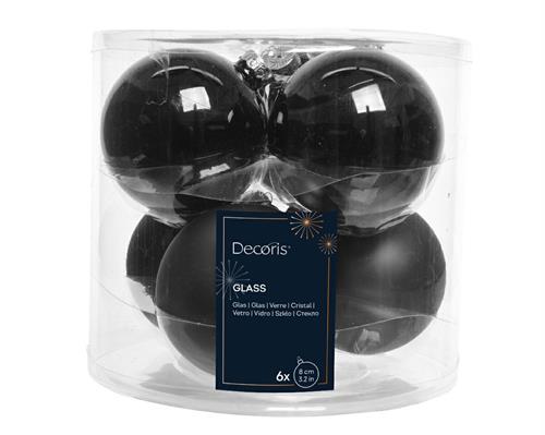 PALLINE DI NATALE IN VETRO NERE LUCIDE OPACHE 8CM 6PZ