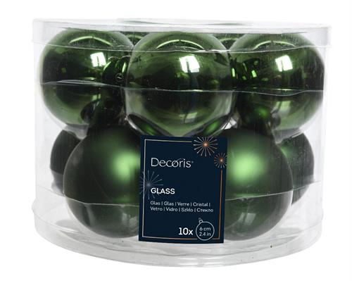 PALLINE DI NATALE IN VETRO VERDE PINO LUCIDE OPACHE 6CM 10PZ
