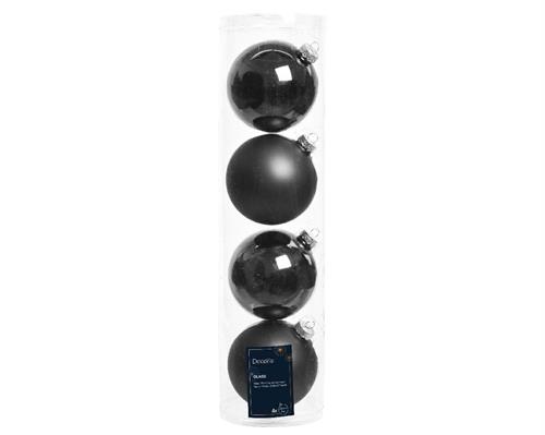 PALLINE DI NATALE IN VETRO NERE LUCIDO OPACO 10 CM 4PZ